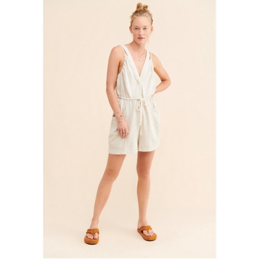 Daily Practice by Anthropologie Playa del Amore Romper Light Sand Size Small - Picture 2 of 11